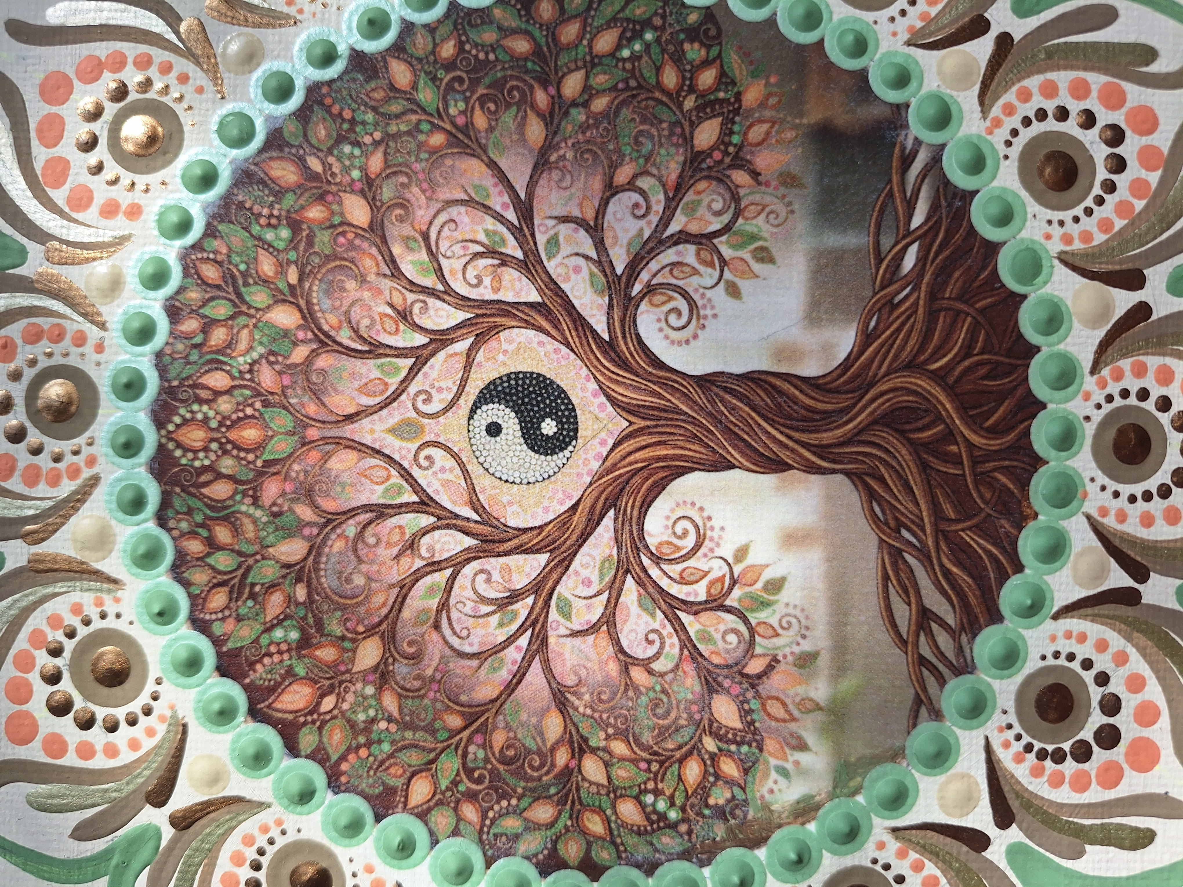 Egyensúly Életfa - kézzel festett, pontozott falikép 20 × 20 cm
