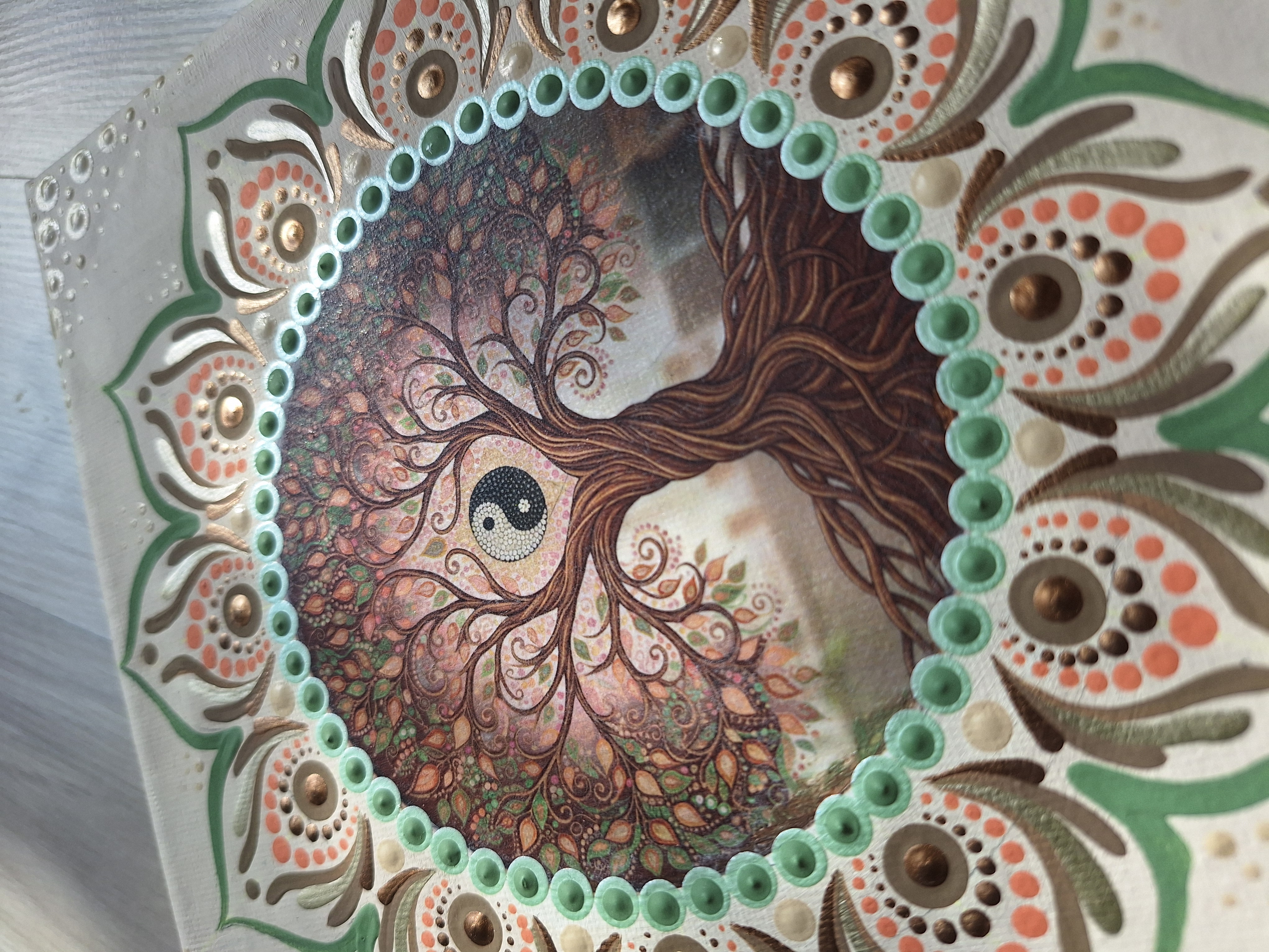 Egyensúly Életfa - kézzel festett, pontozott falikép 20 × 20 cm