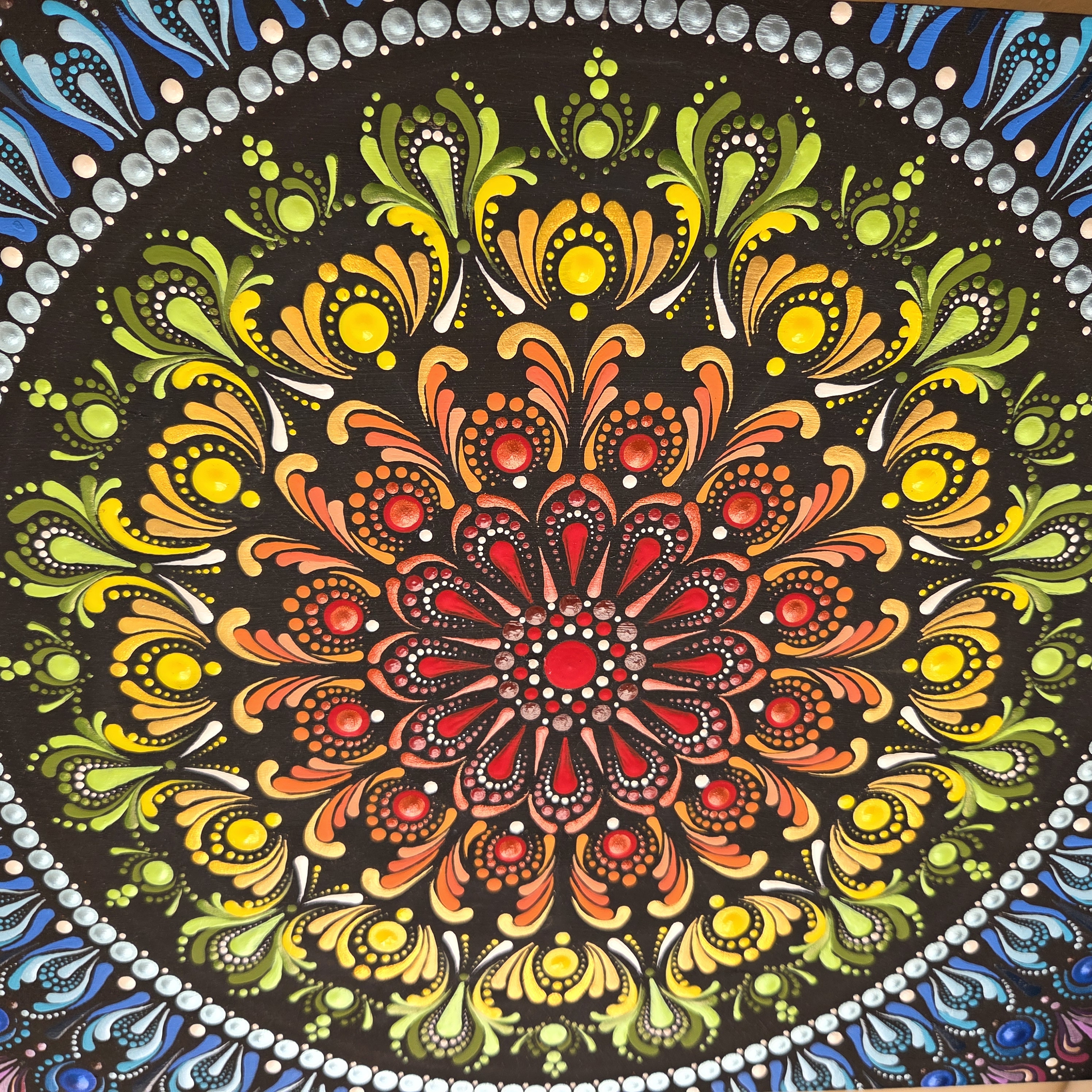 Szivárvány csakra mandala - kézzel festett pontozott mandala 30×45 cm